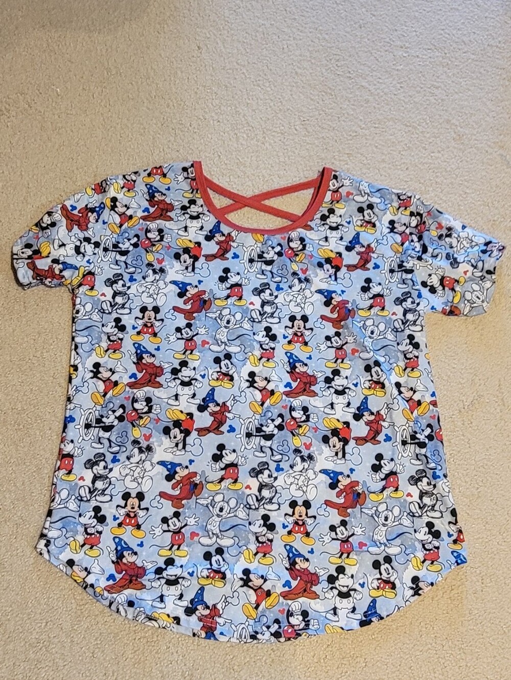 Women's Mickey Mouse Print Tunic Top with Red Trim